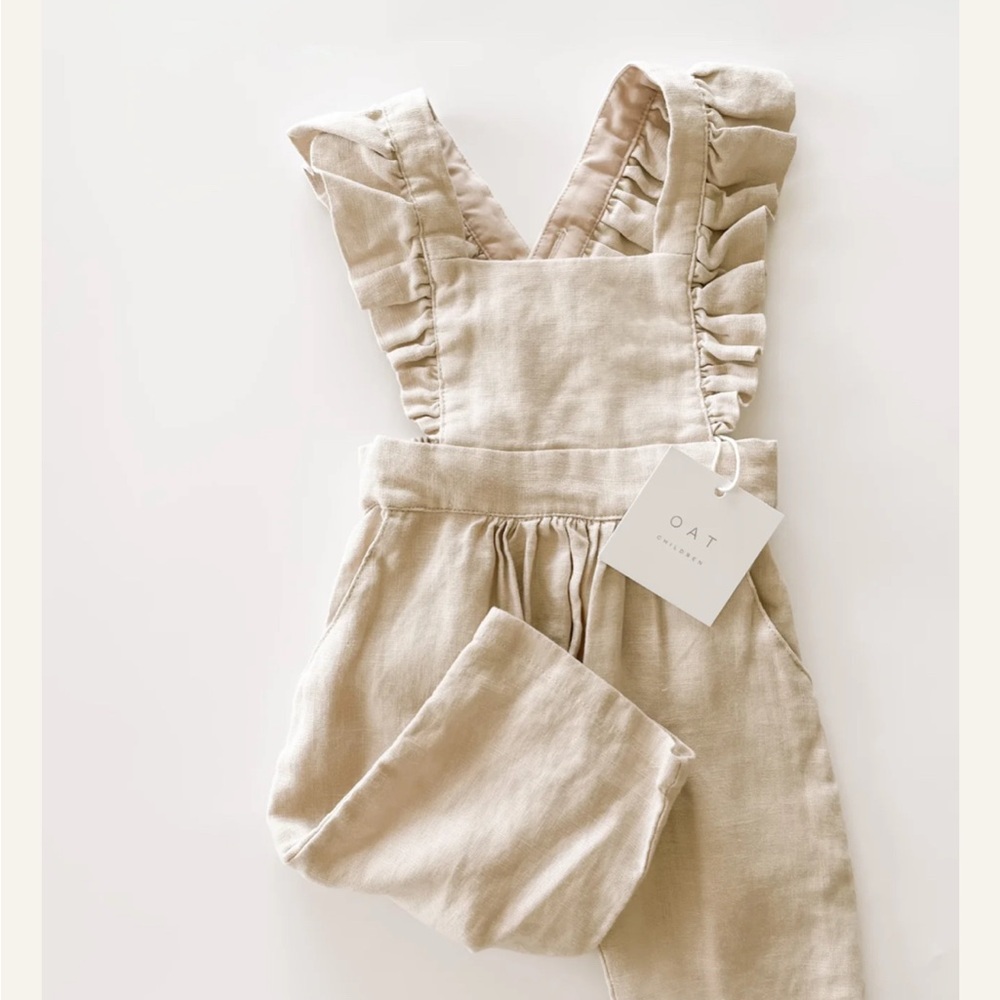 Oat Co Linen Flutter Sleeve Jumpsuit in Petal (0-6mo)